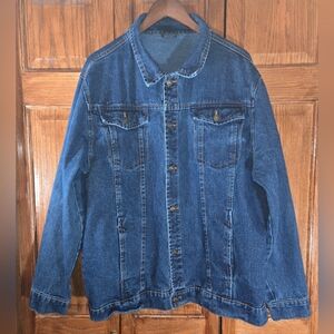 Original Deluxe Blue Denim Jacket Pockets Button Front Seam Detail, sz …